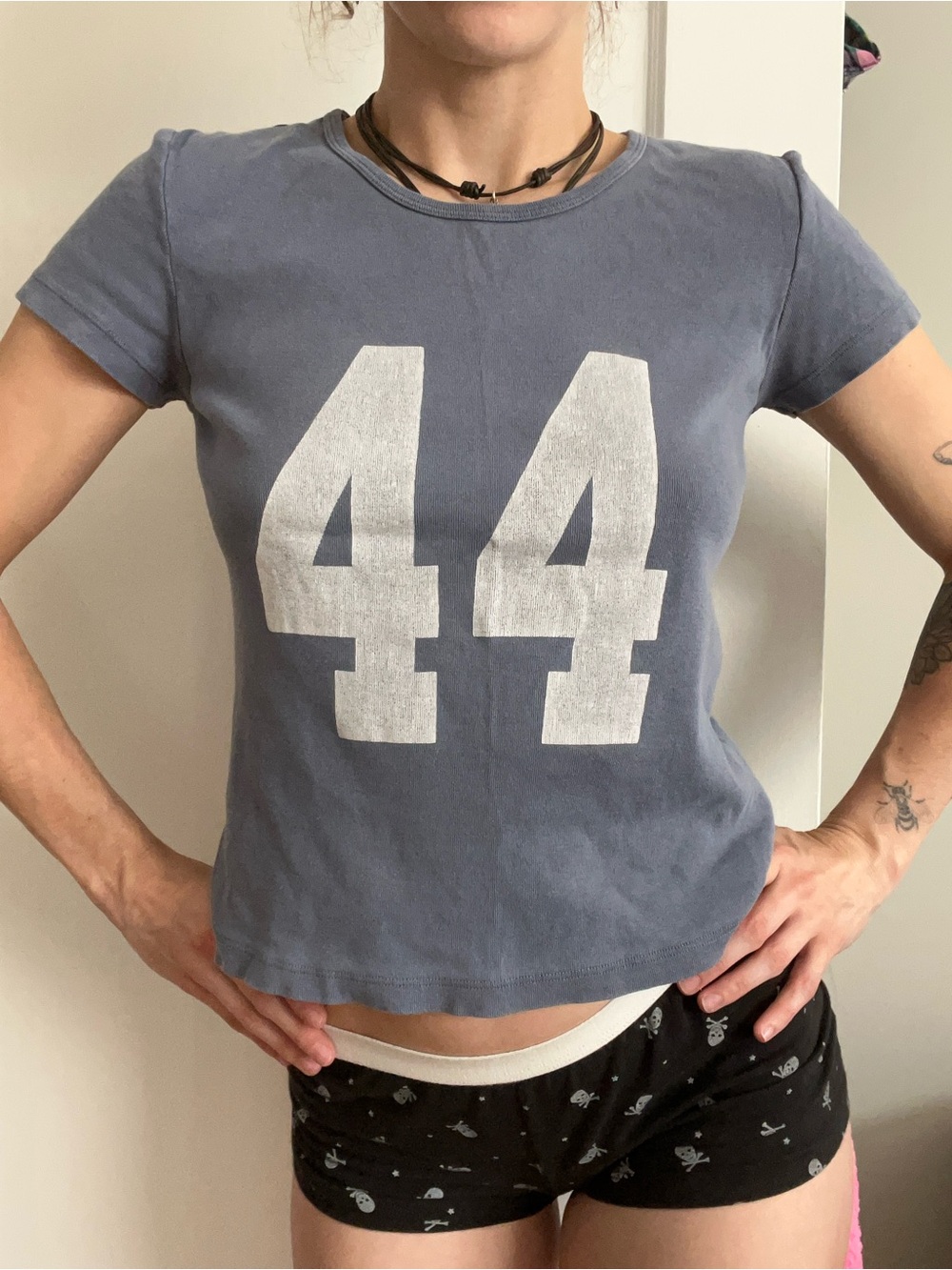 Brandy Melville Washed Blue '44' Graphic Tee